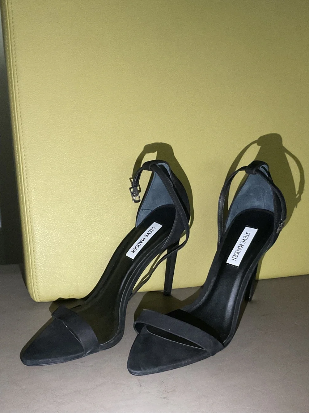 Steve Madden Black Suede Ankle-Strap Stiletto Heels
